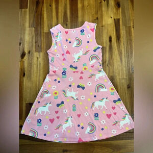 3/$15 Girls pink unicorn and rainbows dress size M(7-8)